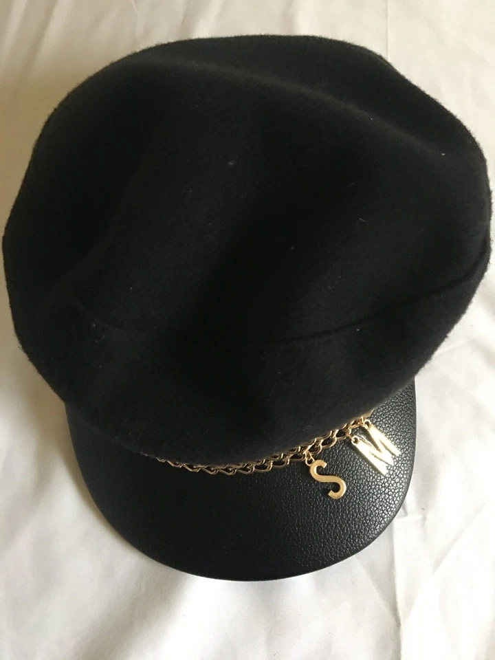 Sombrero de periodista STEVE MADDEN conductor negro Baker Boy con visera de cuero sintético Foto 4 de 4