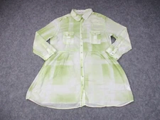 Coldwater Creek Women Shirt Dress Extra Large 18 Green White Tunic Button Front