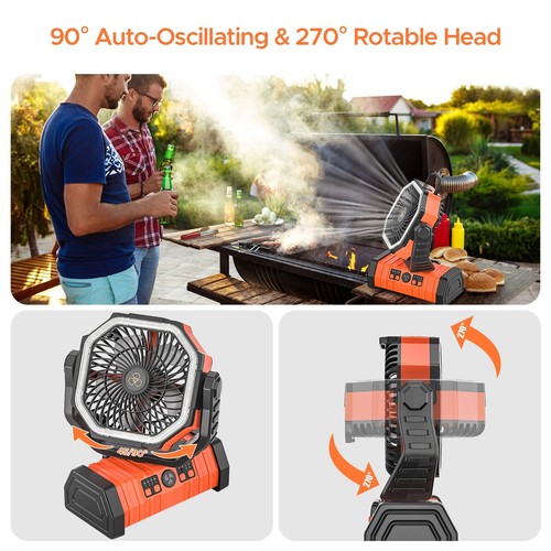 Upgraded 20000mAh Remote Control Camping Home Fan with LED Lights