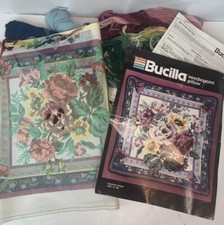 Bucilla "Country Roses" Pillow Frame Needlepoint Kit 4625 Open Started
