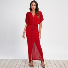 Twist Front Dolman Sleeve Slit Maxi Dress