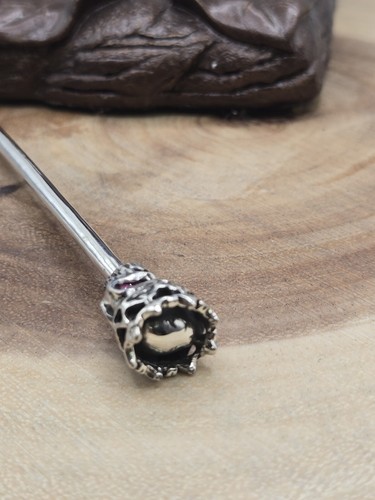 Solid 925 Sterling silver Hair Pin,Handmade,6in long,synthetic ruby,crown Skull - 第 6/9 張圖片