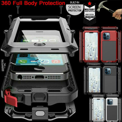 For iPhone 17 Pro Max Air 16 15 14 12 11 X Shockproof Aluminum Metal Glass Case