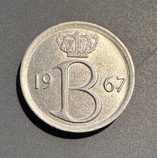Belgium 25 Centimes Coin (1967) - Flemish Script Belgie - Belgian 0.25 Franc