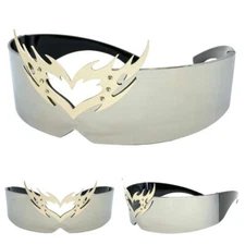 Biker Robot Costume Party Raver Cyclops Space Punk Gothic SUNGLASSES Chrome Lens