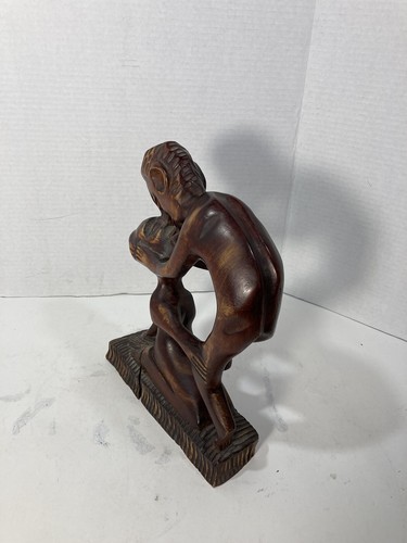 Vintage West Africa Hand Carved Wood-Love/Kissing Couple Statue-11”x9”x3" - Picture 4 of 8