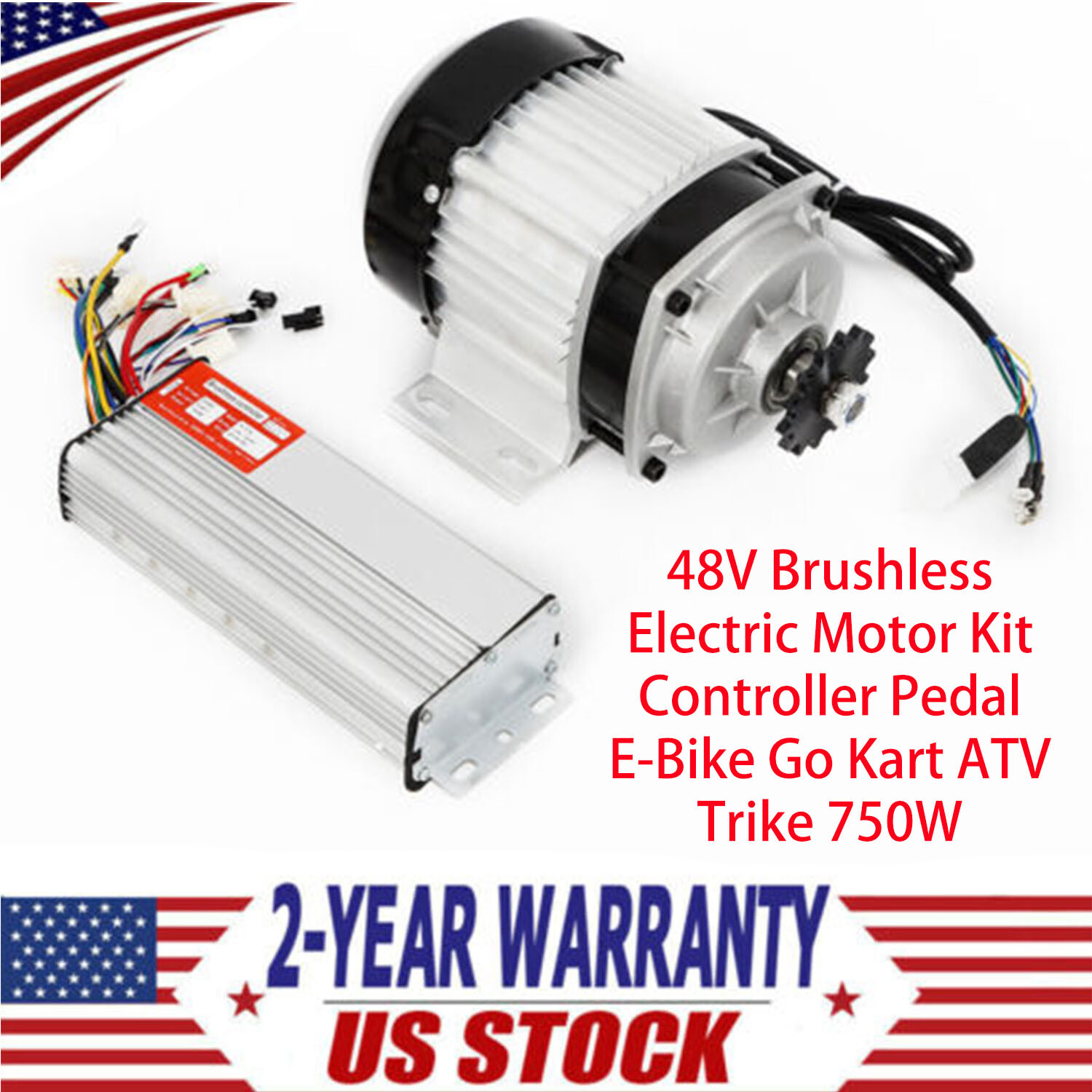 48V 750W Brushless Motor Kit with Controller for E-Bike Go Kart ATV Trike