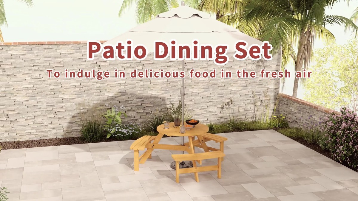 Garden Round Table Chair Benches Wooden Seater Patio Umbrella