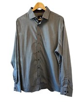 MENS LGFG Grey Button Up Collared Long Sleeve Dress Shirt XL