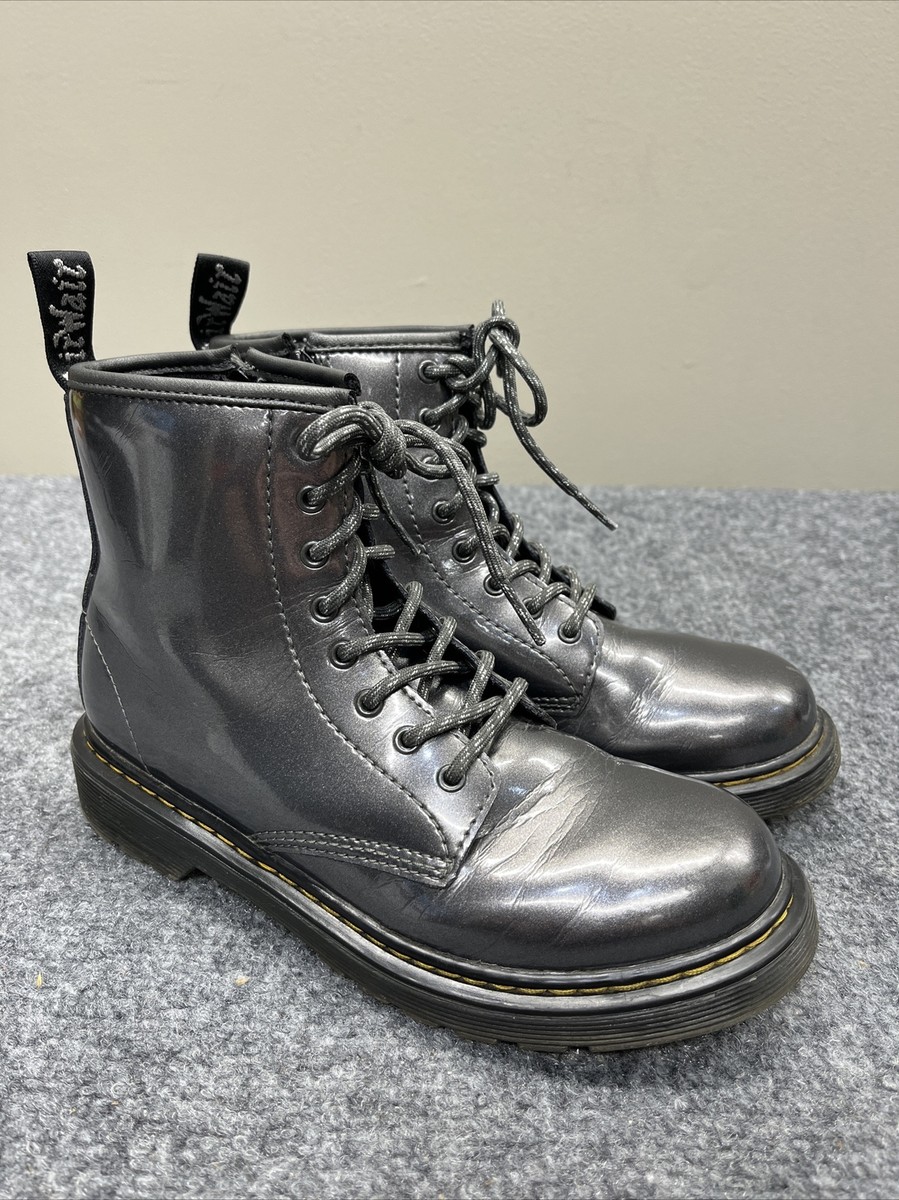 Martens Doc Martens Boots Youth Women’s Size AW004 Silver Chrome  Metallic