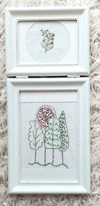 Double White Frame Embroidered Trees & Joy Wall Pictures Red Green