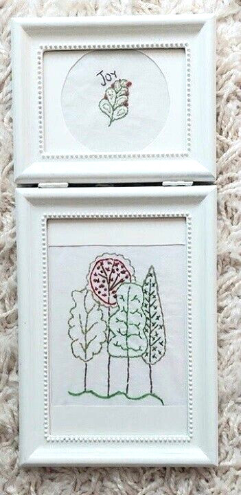 Double White Frame Embroidered Trees & Joy Wall Pictures Red Green