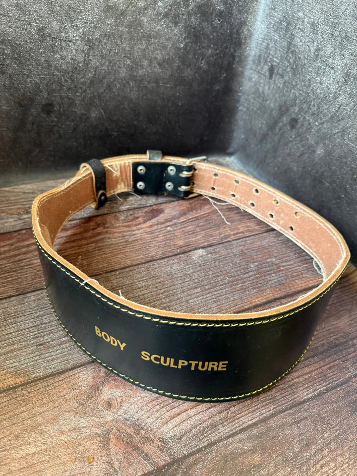 Cinturón de cuero vintage escultura corporal levantamiento de pesas gimnasio hecho en Inglaterra talla L Foto 3 de 4