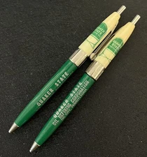 2 Vintage Tucker Pens - Quaker State Oil Refining Ball Point Pen Gas Oil City PA