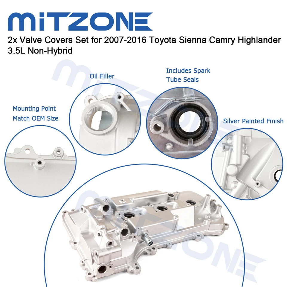 2x Valve Covers Set for 2007-2016 Toyota Sienna Camry Highlander 3.5L Non-Hybrid - Image 4 of 4