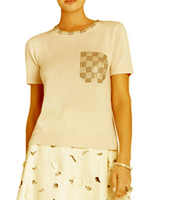 $178 BCBG FRENCH CREAM ''LUCINE'' SHORT SLEEVE STUDDED POCKET SWEATER TOP NWT S