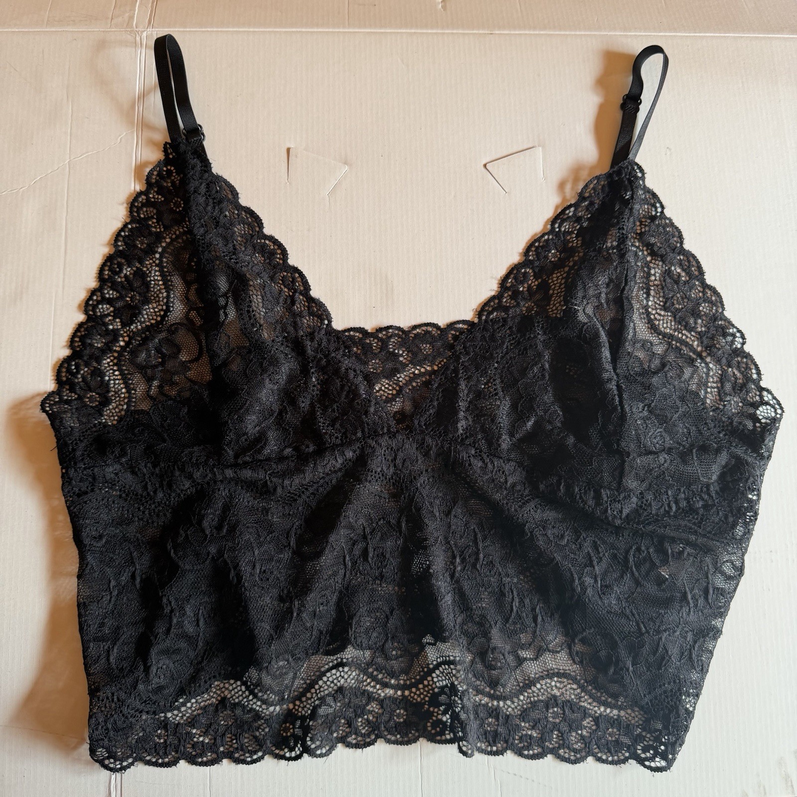 Floral Lace Sheer Longline Mesh Bra Bralette Sz 2X 16 Plus Size Inclusive Black