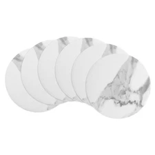 Round Drink Coasters Set of 6 Marble Style Dual Sided White  4"×4"