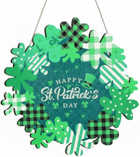 Wooden Happy St Patrick'S Day Wreath 12 in Shamrock Wreath for Front Door Sign