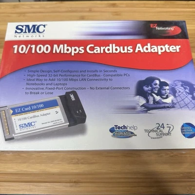 SMC 8036TX CardBus 10/100 Ethernet Adapter Windows 95 98 New in Box - Image 1 of 3