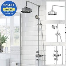 Image of Traditional Thermostatic Shower Mixer Crosshead Valve Retro Round Drench Chrome