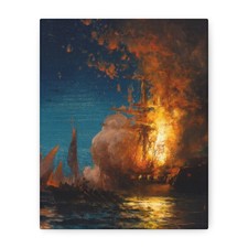 Edward Moran (1829-1901) Burning of the Frigate Philadelphia - Canvas Wall Art