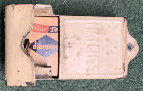 1940’s Antique Toledo OH Tin Wall Mount Stick Match Dispensing