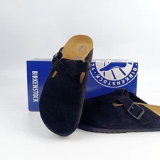 NEW Birkenstock Boston Black Shoes Soft Footbed Suede Leather Clog US 6-12