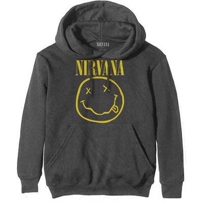 Nirvana Hoodie Official Gelb Happy Smile Face Grau Kapuzenoberteil Neu XL XXL