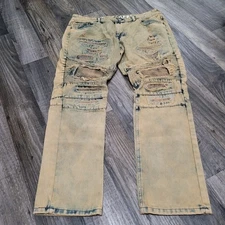 True Rock Distressed Jeans - Men's Size 38 Yellow Patina Hip Hop Street Pants