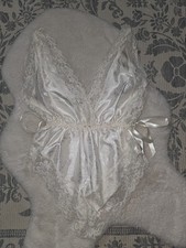 Vintage Lily France Teddy Romper Medium White Satin Lace Boudoir Lingerie