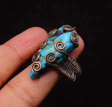 Copper Turquoise Gemstone Copper Wire Wrapped Handmade Jewelry Ring Size 11