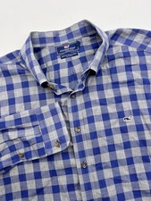 Vineyard Vines Men's Slim Fit Whale Shirt Long Sleeve Blue/Gray Check 2XL Button