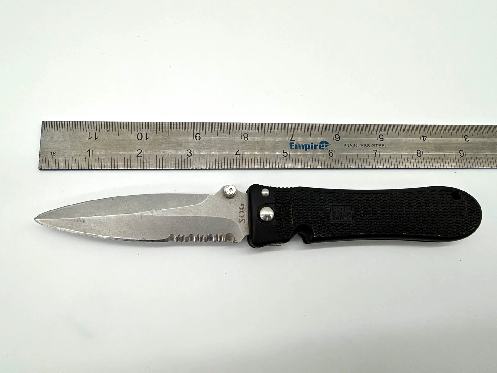 SOG Pentagon Elite I Knife Seki Japan 4in Serrated Blade Used Early version image 1