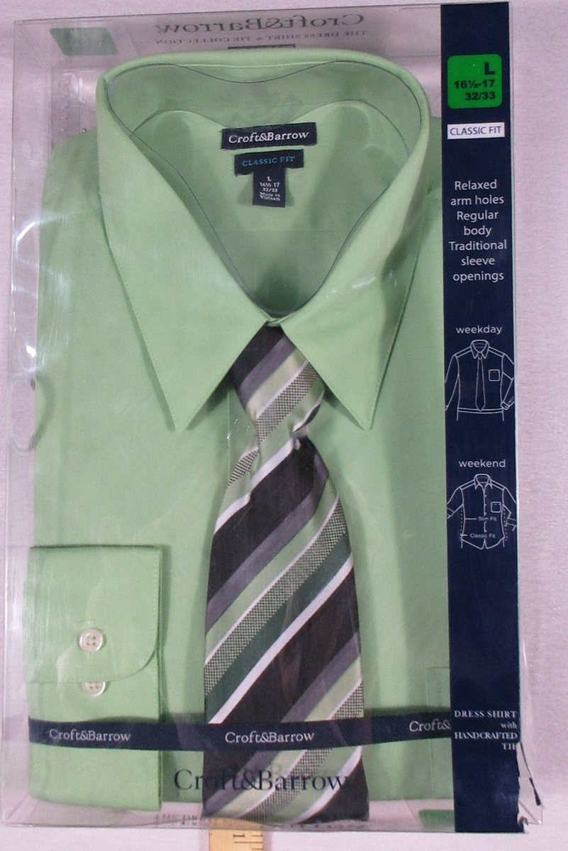 Croft Barrow Mens Classic Fit Button-Up Dress Shirt w/ Tie Size