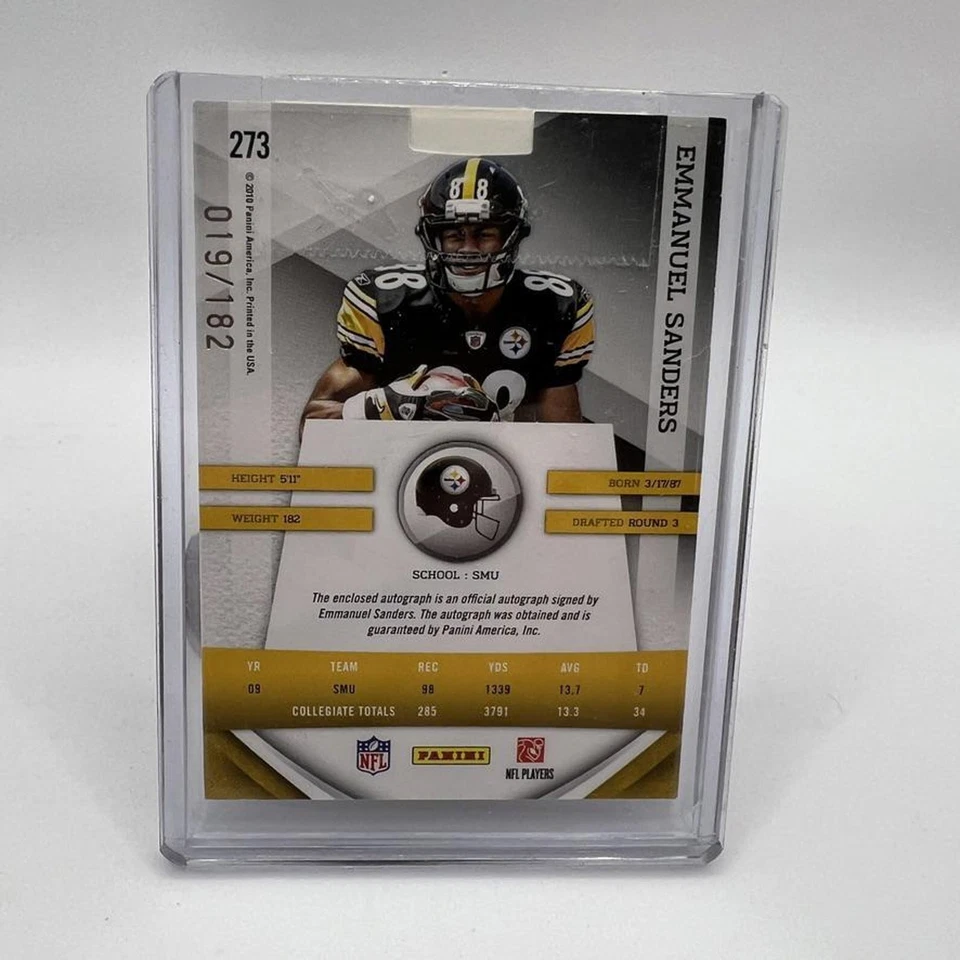 Tarjeta autógrafa de novato Emmanuel Sanders 2010 Panini Gridiron Gems Foto 2 de 2