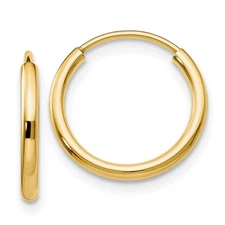 10k Yellow Gold 1.2mm Polished Round Endless Hoop Earrings 0.46gm L-14 mm