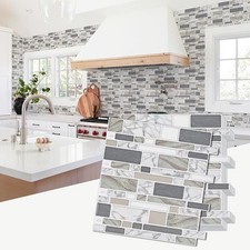 10-Sheet 12"x12" Marble Look Peel and Stick Backsplash Tile Brown Gray