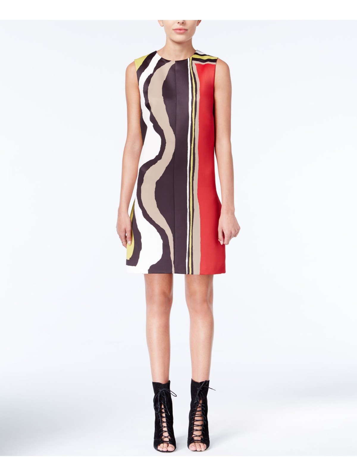 RACHEL ROY Womens Red Sleeveless Jewel Neck Above The Knee Shift Dress Size: XS