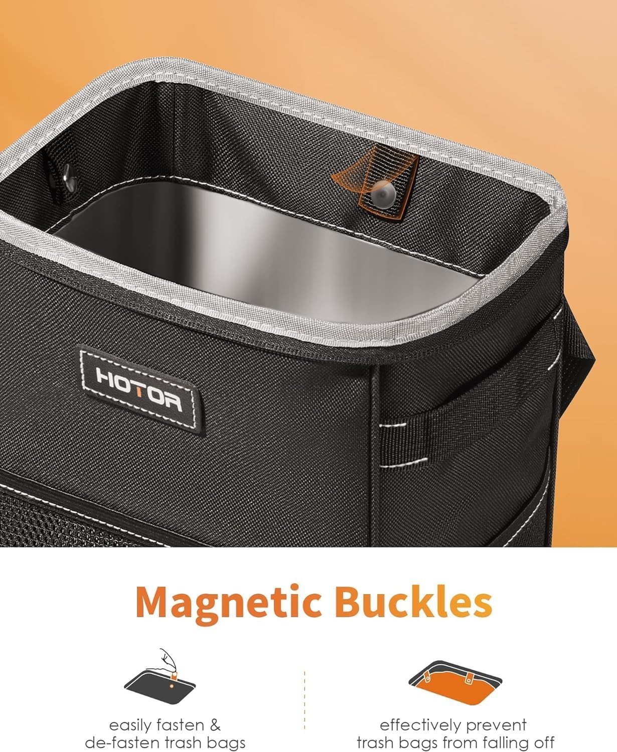 HOTOR Car Trash Can with Lid and Storage Pockets - 100% Leak-Proof Organizer, Wa