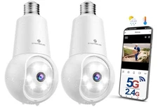 SYMYNELEC Light Bulb Security Camera: 5G WiFi Socket Camera Outdoor 2Pack 