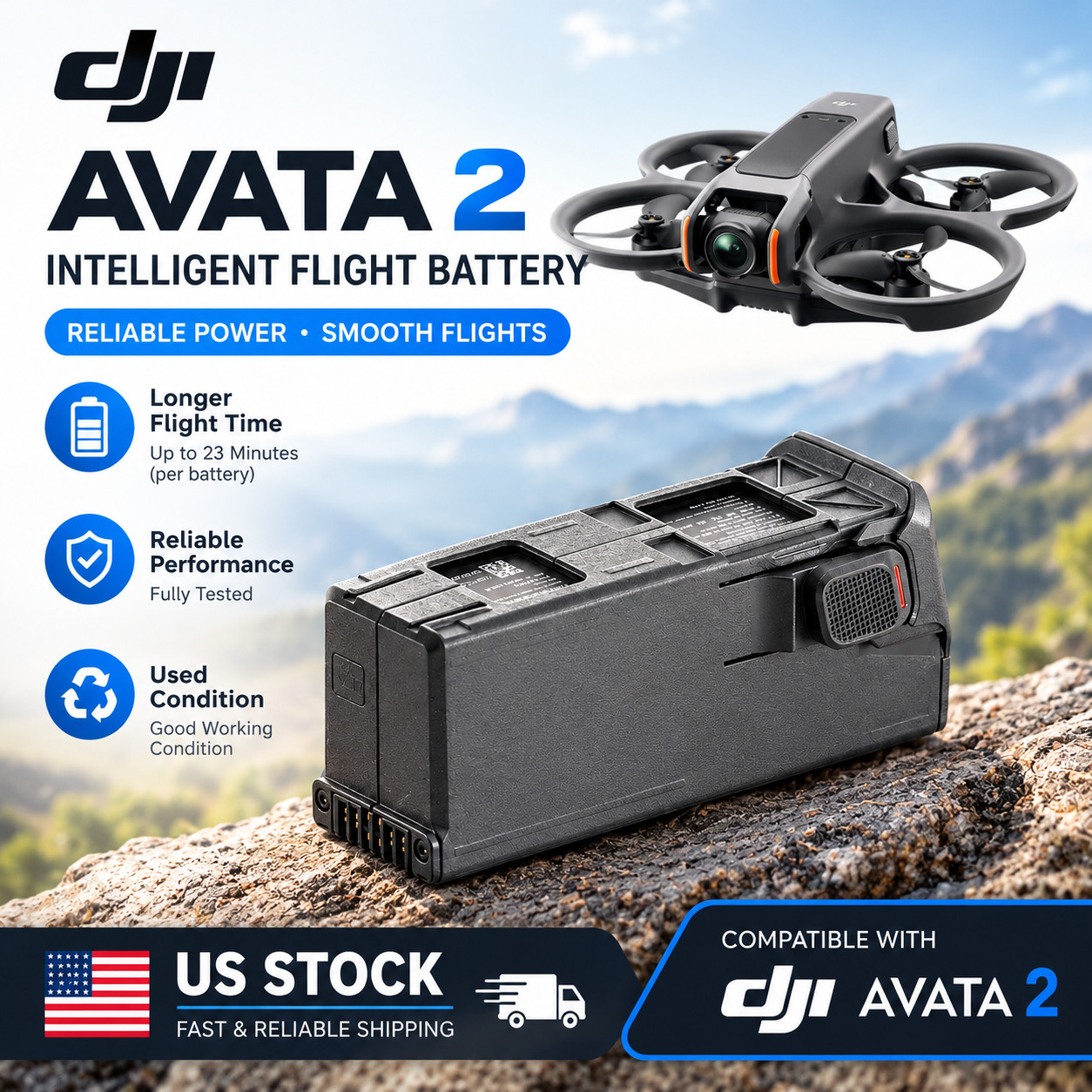 Origianl DJI Avata 2 Intelligent Flight Battery (2150 mAh) –23min US Shipping