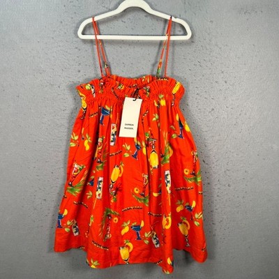 Damson Madder Size 12 Tropical Cocktail Print Shirred Organic Cotton Dress  NEW! | eBay