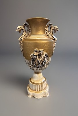Vtg Capodimonte Italy Porcelain Vase Swan Handles Gold Gilt 10''