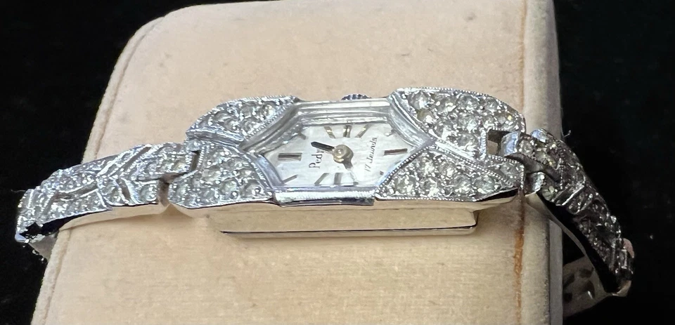 PEDRE Vintage DECO Style Swiss Watch Sparkly Clear Rhinestones 17j NOT RUNNING - Image 3 of 4