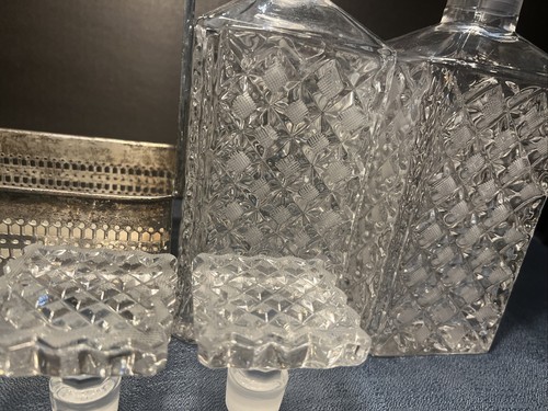 Italian silver Tantalus tray with 2 crystal decanters, heavy, 1972 - Picture 7 of 12