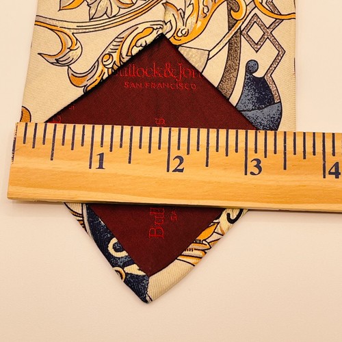 Vtg BULLICK & JONES Silk Tie – French Wine Label Print – Maximalist Paris Style - Picture 5 of 6