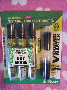 Pilot VBoard Master Dry Erase Marker 3 Pack Medium Chisel Tip Black w/ 2 refills