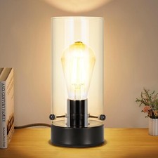 Bedside Table Lamp for Bedroom, Black Modern Nightstand Lamp with Glass Lamp ...