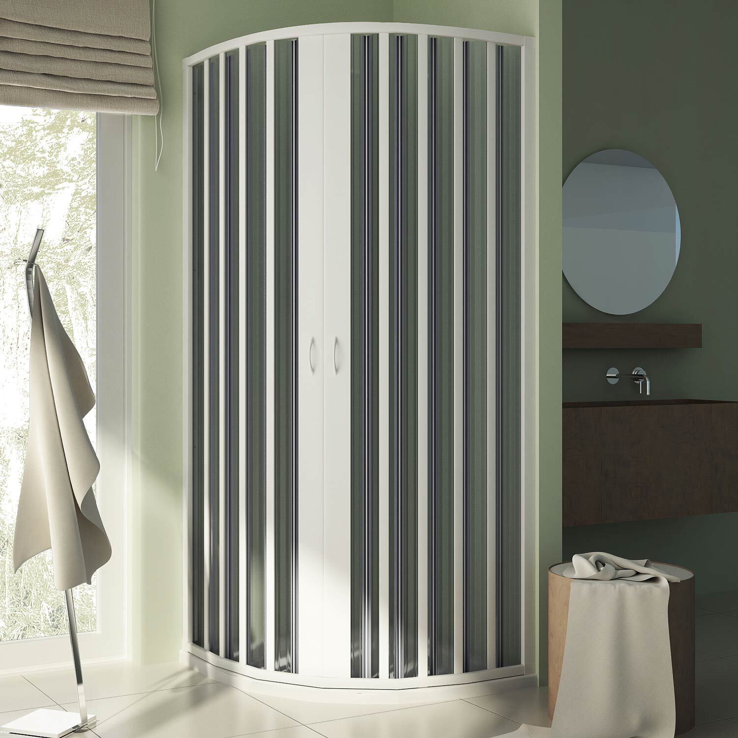 BOX DOCCIA SEMICIRCOLARE IN PVC ANGOLARE 70X90 CM R55 CENTRALE CABINA H185